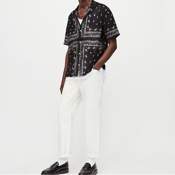 All Saints Other - All Saints Pima Relaxed Fit Bandana Sheer Short Sleeve Button Down Black Medium
